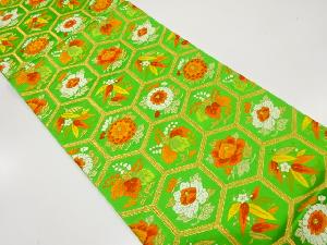 亀甲に菊・桐・笹竜胆模様織り出し　袋帯